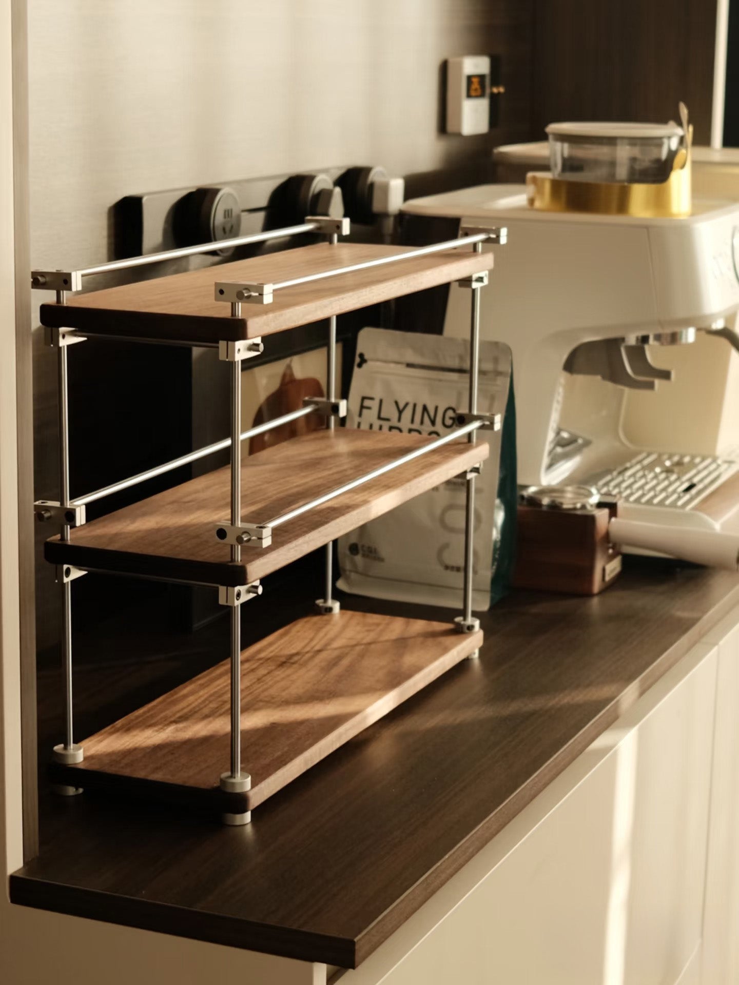 Minimalist Steel Rod & Wood Storage Rack