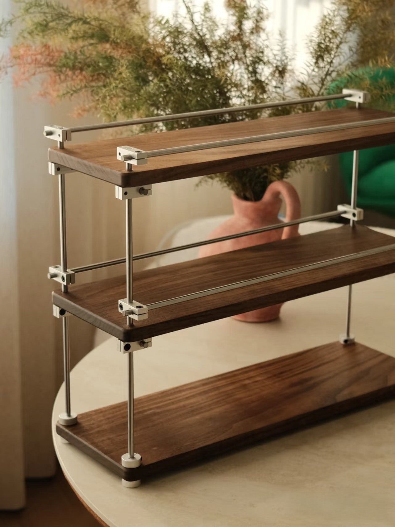 Minimalist Steel Rod & Wood Storage Rack