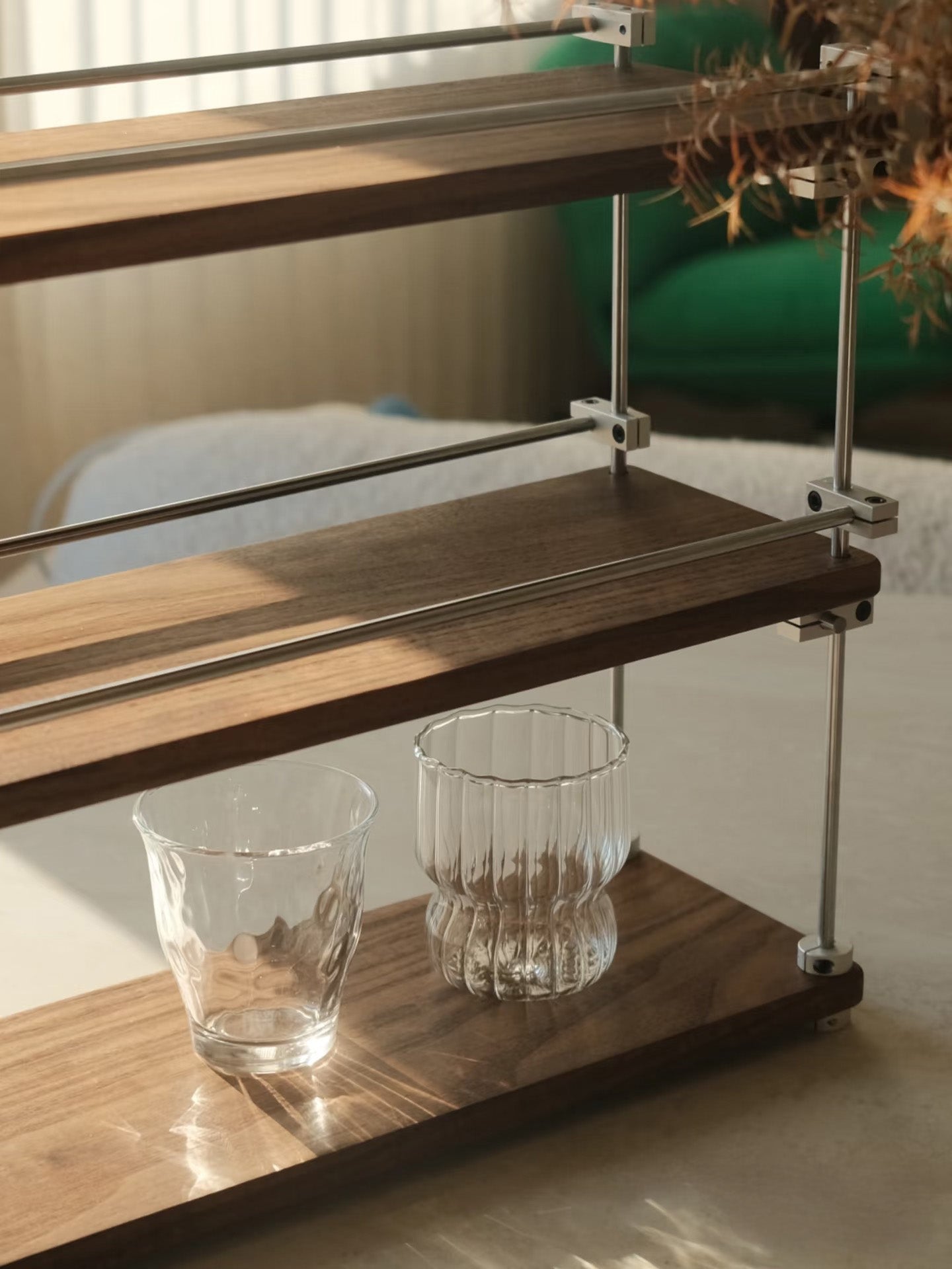 Minimalist Steel Rod & Wood Storage Rack